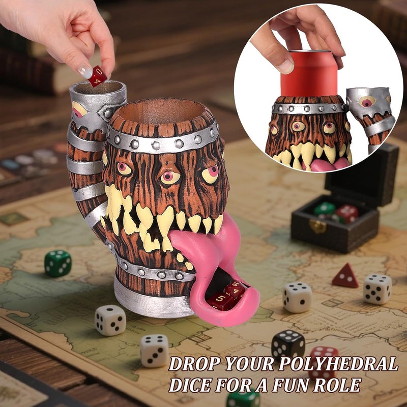 Luazuri Store Dice Tower Mug, Dice Rolling Tower, Comes with 7 PCS Dice Set, Suitable for DND Dungeons and Dragons, Tabletop Games, Available As Drink Holder, D&D Gifts, DND Accessories (Original Wood) - Image 2